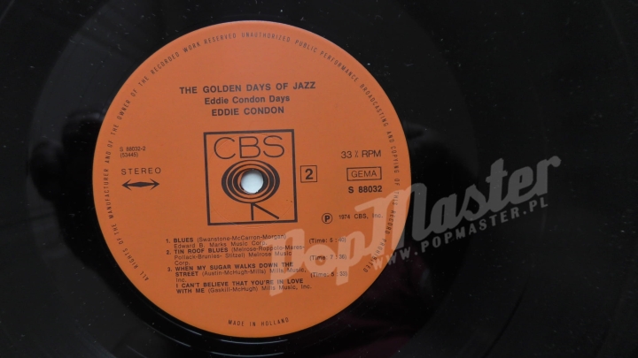 Eddie Condon - Eddie Condon Days The Golden Days Of Jazz CBS 88 032 Vinyl Records Jazz