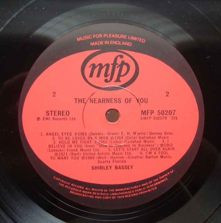 Shirley Bassey ‎– The Nearness Of You MFP 50207 Jazz,Easy Listening 