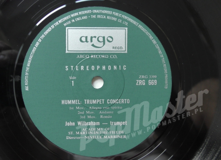 John Wilbraham Hummel, Albrechtsberger, Leopold Mozart Academy Of St. Martin-In-The-Fields Director Necille Marriner Argo ZRG 669