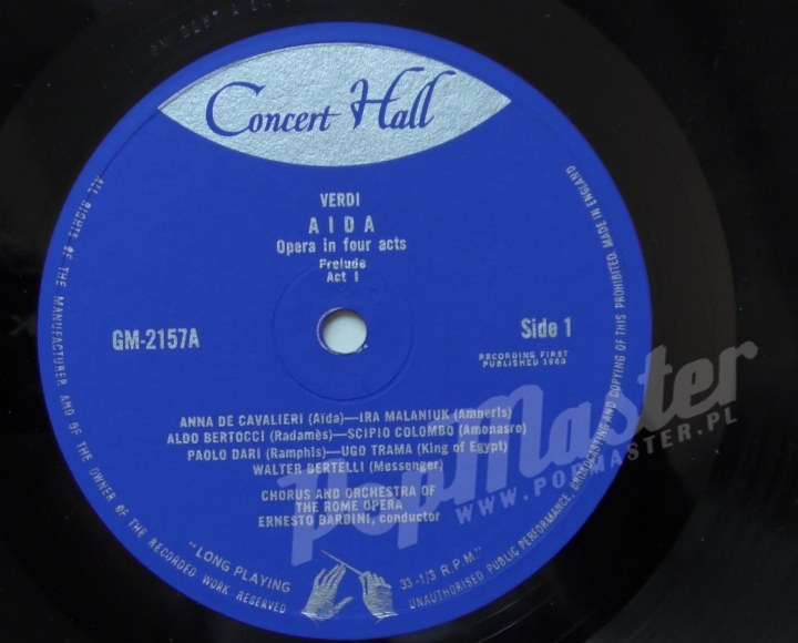 Aida Opera In Four Acts By Giuseppe Verdi Cavalieri, Colombo, Malaniuk Bertocci Chorus And Orchestra Of The Roma Opera Ernesto Barbini, Conductor GM 2157 Vinyl-Schallplatten Klassische Musik Opera Platten