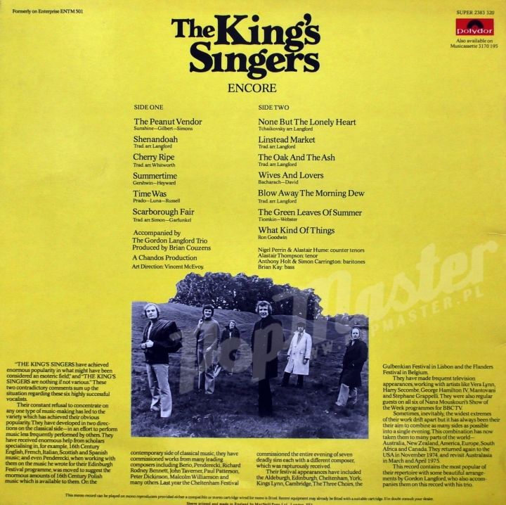 The KIngs Singers Encore SUPER 2383 320 Płyta Winylowa Pop A cappella