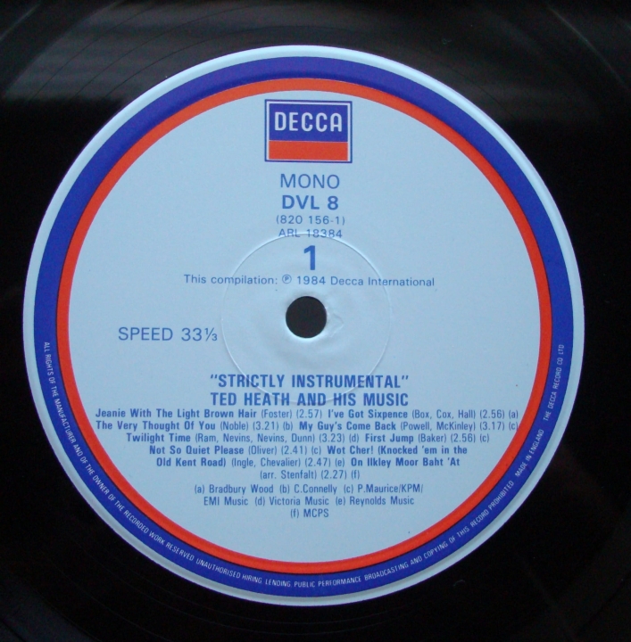 Ted Heath And His Music ‎– Strictly Instrumental DVL 8 Mono Jazz,Big Band 