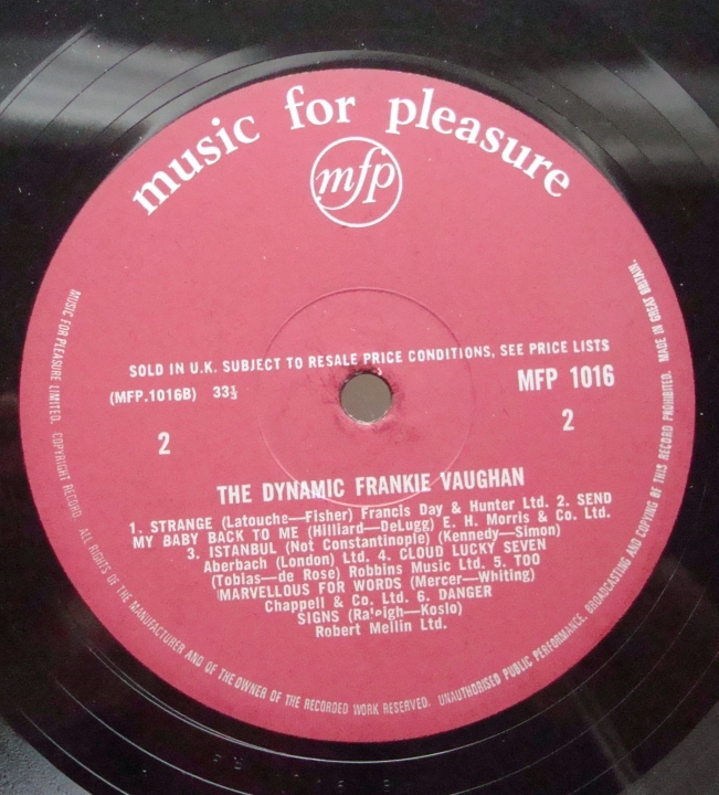 Frankie Vaughan ‎– The Dynamic Frankie Vaughan MFP 1016 Pop,Easy Listening 