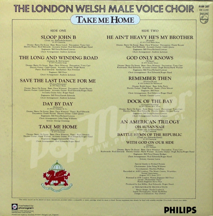 The London Welsh Male Voice Choir Take Me Home 9109 207 Pop Vinyl-Schallplatten