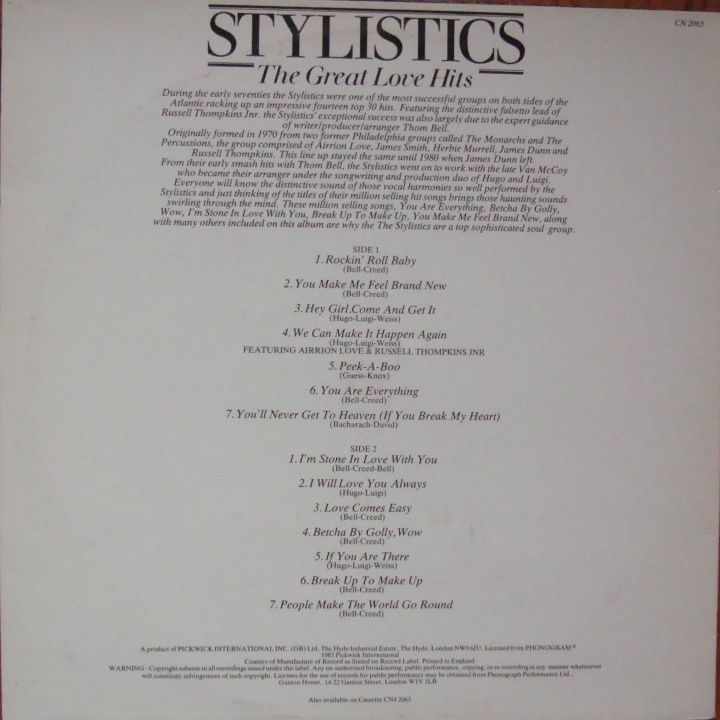 vinyl,records,Stylistics,The,Great,Love,Hits,CN,2061,Vinyl