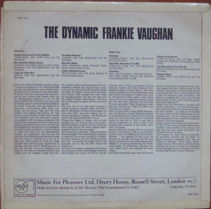 Frankie Vaughan ‎– The Dynamic Frankie Vaughan MFP 1016 Pop,Easy Listening 