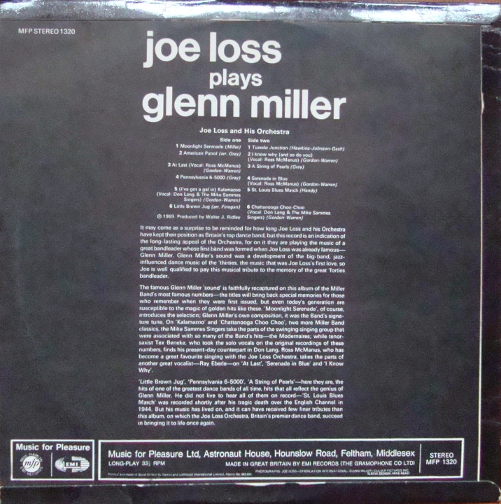 Joe Loss & His Orchestra ‎– Joe Loss Plays Glenn Miller MFP 1320 A-1/ B-1 Jazz,Big Band,Easy Listening