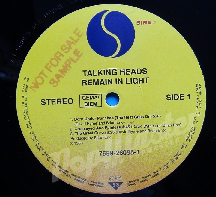 Talking Heads Remain In Light The Collector's Edition Limited edit. No 0596 Promo Copy Very Heavy Vinyl 7599-26095-1 This copy is numbered 0596
