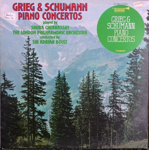 Płyta Winylowa Grieg, Schumann, Shura Cherkassky, The London Philharmonic Orchestra, Sir Adrian Boult ‎– Grieg And Schumann Piano Concertos  Fanfare ‎– SIT 60037