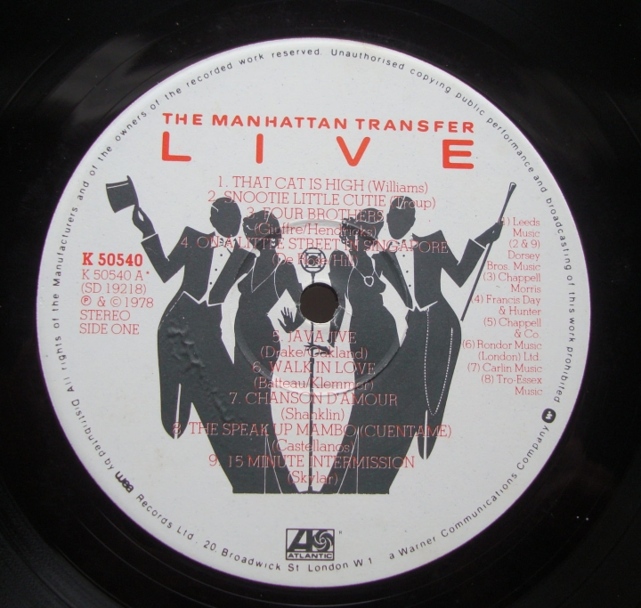 The Manhattan Transfer ‎– Live K 50540 Jazz , Pop 