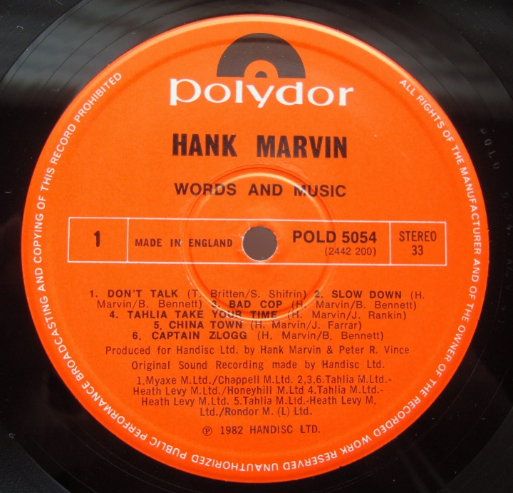 Hank Marvin ‎– Words And Music The Shadows POLD 5054 Rock