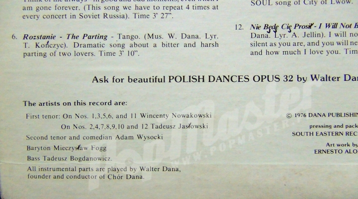 Chór Dana With Dana Combo Mieczysław Fogg Echo Records WD-502 STEREO 1976