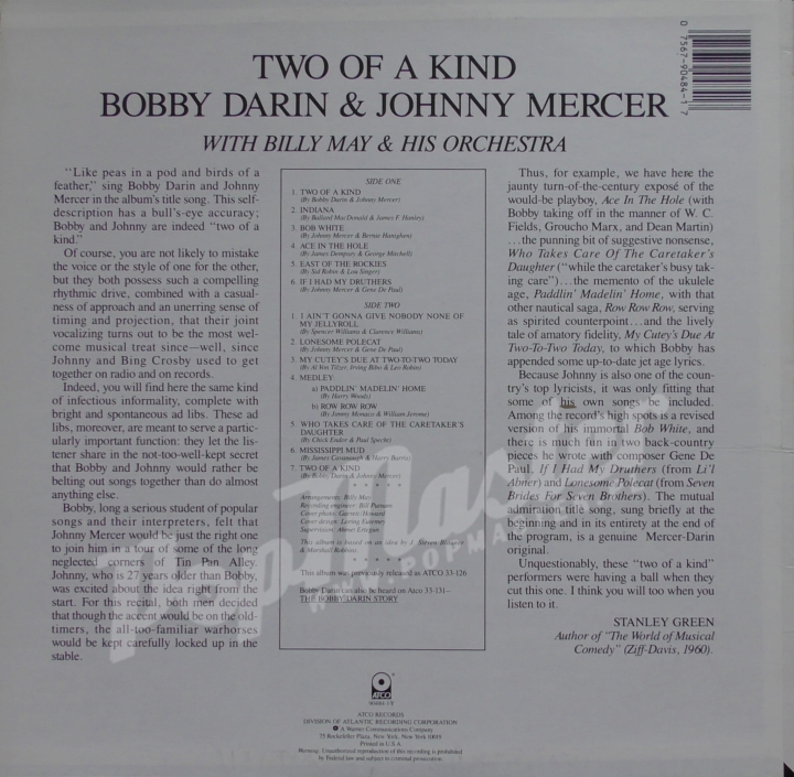 Bobby Darin & Johnny Mercer With Billy May & His Orchestra Two Of A Kind 90484-1-Y Jazz, Pop Winyle