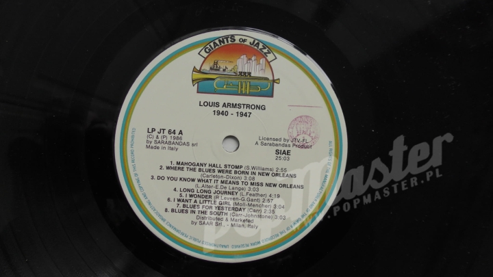Louis Armstrong 1940-1947 Giants Of Jazz LPJT 64 Jazz Джаз Виниловые пластинки, винил магазин