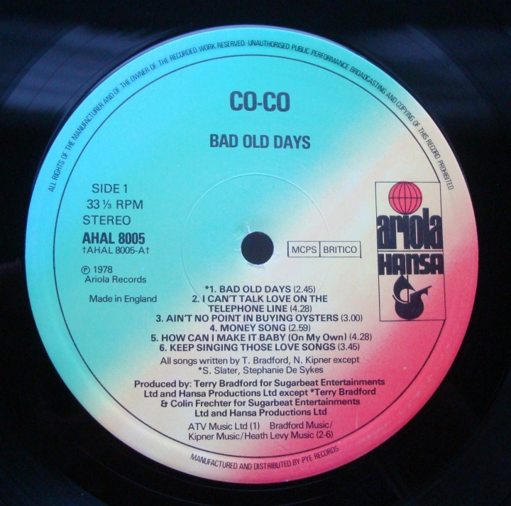  Coco ‎– Bad Old Days AHAL 8005 A1/ B1 Rock, Pop 