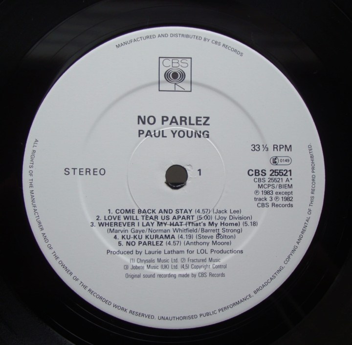 Paul Young ‎– No Parlez CBS 25521 Pop , Rock Sklep z Płytami Winylowymi