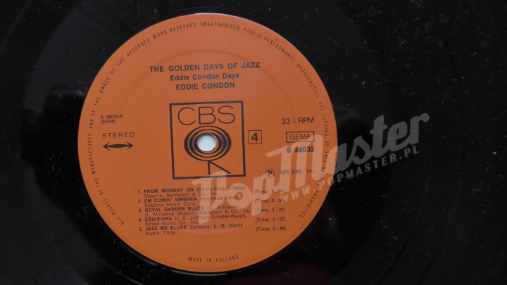 Eddie Condon - Eddie Condon Days The Golden Days Of Jazz CBS 88 032 Vinyl Records Jazz