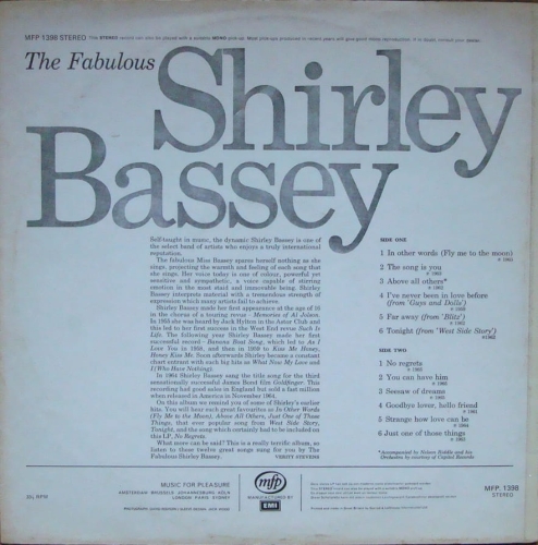 Shirley Bassey ‎– The Fabulous Shirley Bassey   MFP 1398  Stereo