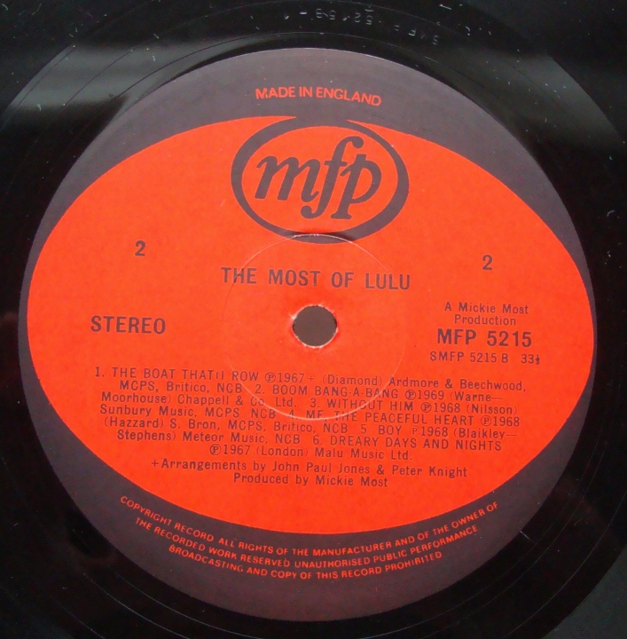 Lulu ‎– The Most Of Lulu MFP 5215 A1 / B1 Rock,Pop 
