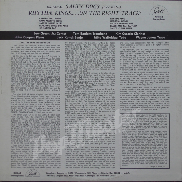 Original Salty Dogs Jazz Band Rhythm Kings..... On The Right Track GHB-62 Dixieland Jazz Виниловые Пластинки Джаз