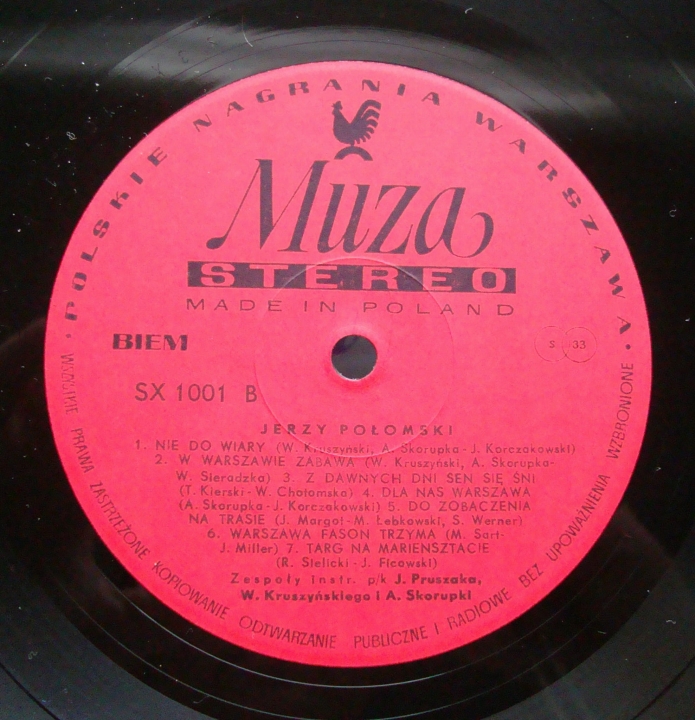 Jerzy Połomski ‎– Warszawa Moja Miłość SXL 1001 Vinyl www.popmaster.pl