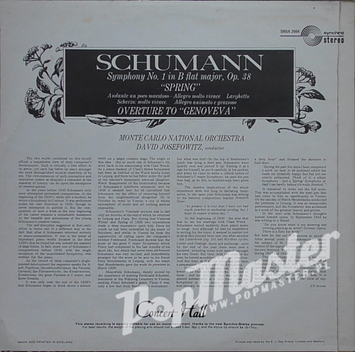 Schumann Symphony No 1 "Spring" Genoveva (Overture) Monte-Carlo National Orchestra David Josefowitz SMSA 2664