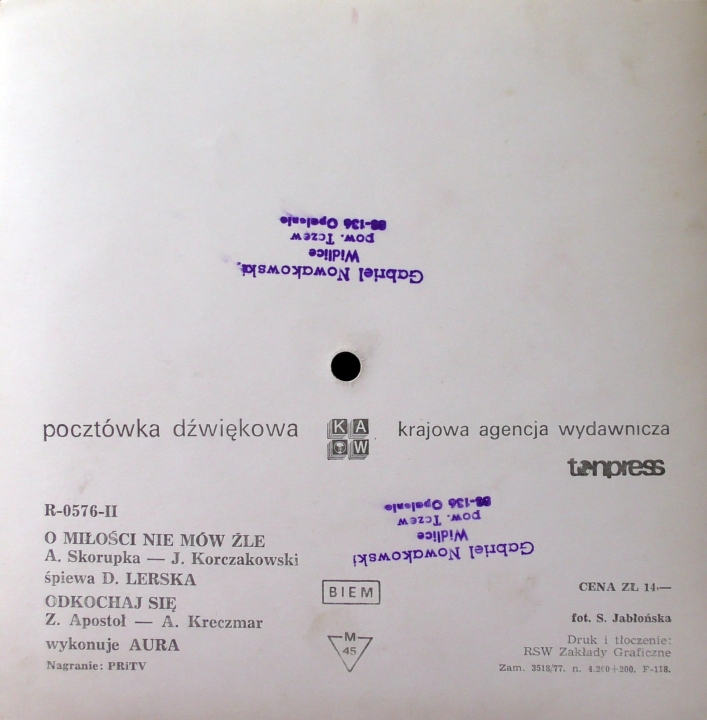 Happy End / W. Antkowiak ‎– Taki Jest Świat / Czemu Marzymy Tonpress ‎– R-0458-II Flexi-disc, 7", 45 RPM, Single Sided, Card Backed, Picture Disc, Mono