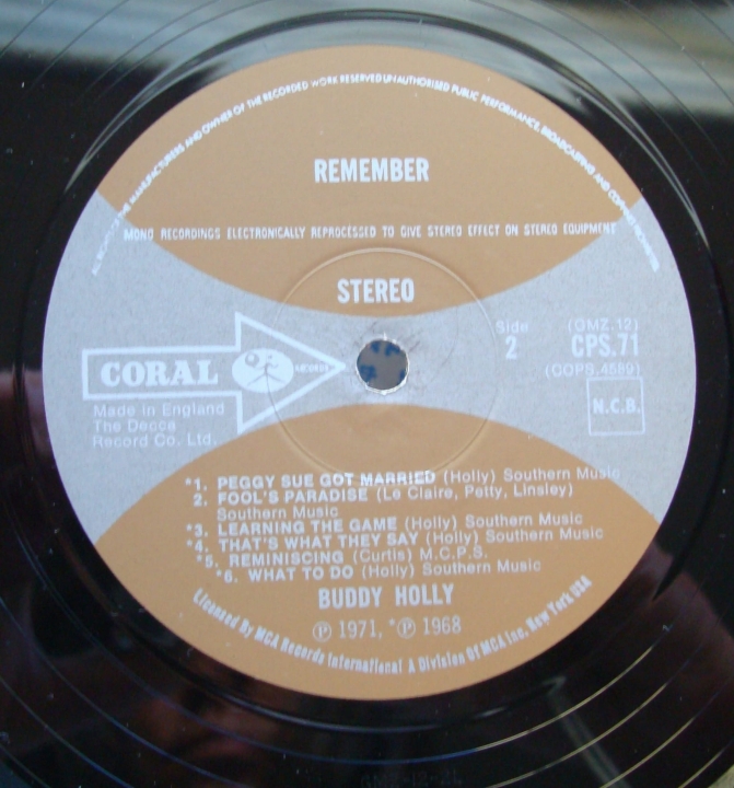 Buddy Holly ‎– Remember CPS 71 Vinyl