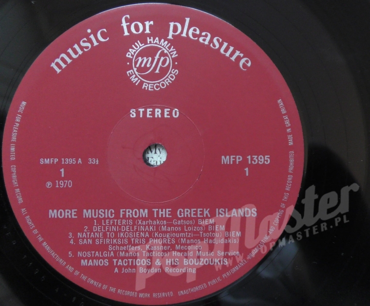Tacticos And His Bouzoukis More Music From Greek Islands MFP 1395 Vinyl-Schallplatten Folk, Ethno Platten http://popmaster.pl/