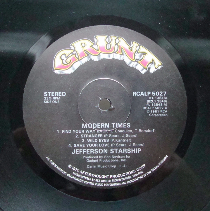 Jefferson Starship ‎– Modern Times RCA LP 5027,A-1U / B-1 Rock,Pop