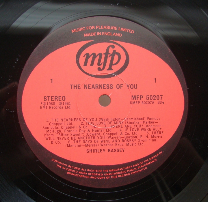 Shirley Bassey ‎– The Nearness Of You MFP 50207 Jazz,Easy Listening 