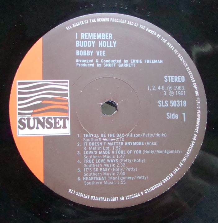 Bobby Vee ‎– I Remember Buddy Holly SLS 50318 Vinyl