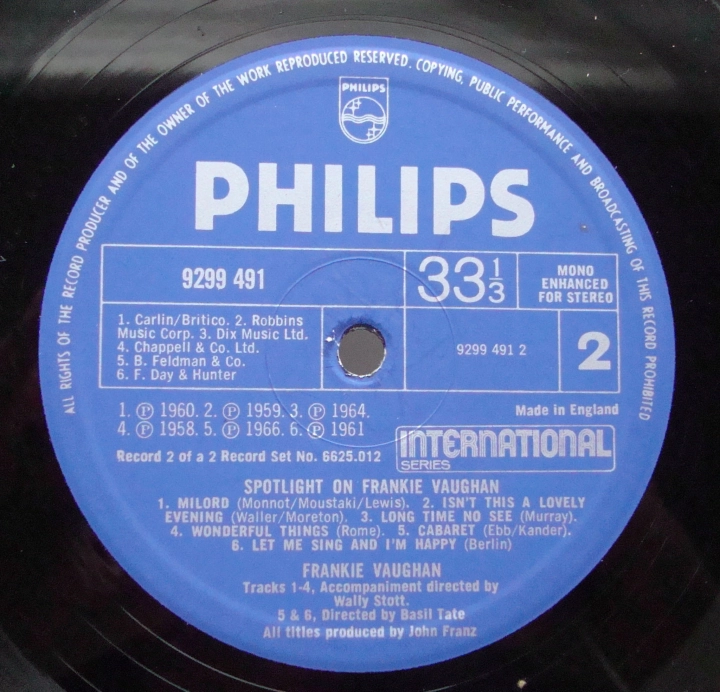 Frankie Vaughan ‎– Spotlight On Frankie Vaughan 6625 012 ,2 x Winyle Pop