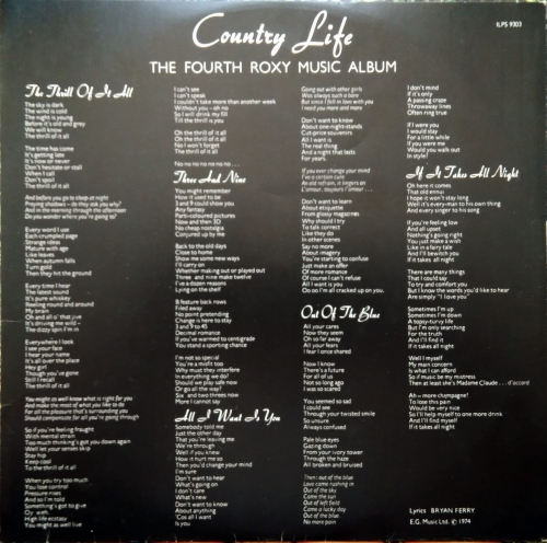 Roxy Music ‎– Country Life Island Records ‎– ILPS 9303