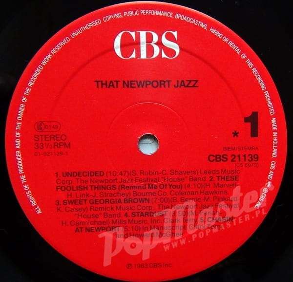 That Newport Jazz Great All Stars Performance CBS 21139 I ♥ Jazz Series 