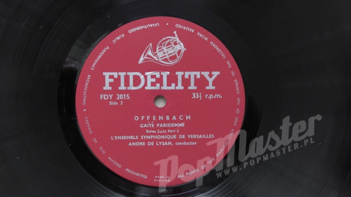 Offenbach Gaite Parisienne L'Ensemble Symphonique De Versailles Andre De Lysan Conductor A.R.C. Records FDY 2015 Operetka Plyty Winylowe www.popmaster.pl