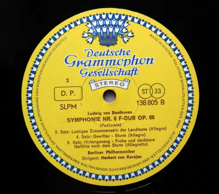 Disco de vinilo, Beethoven - Berliner Philharmoniker, Herbert Von Karajan ‎– Symphony No. 6 (Pastoral) Deutsche Grammophon ‎– 138 805 SLPM Vinyl, LP, Album