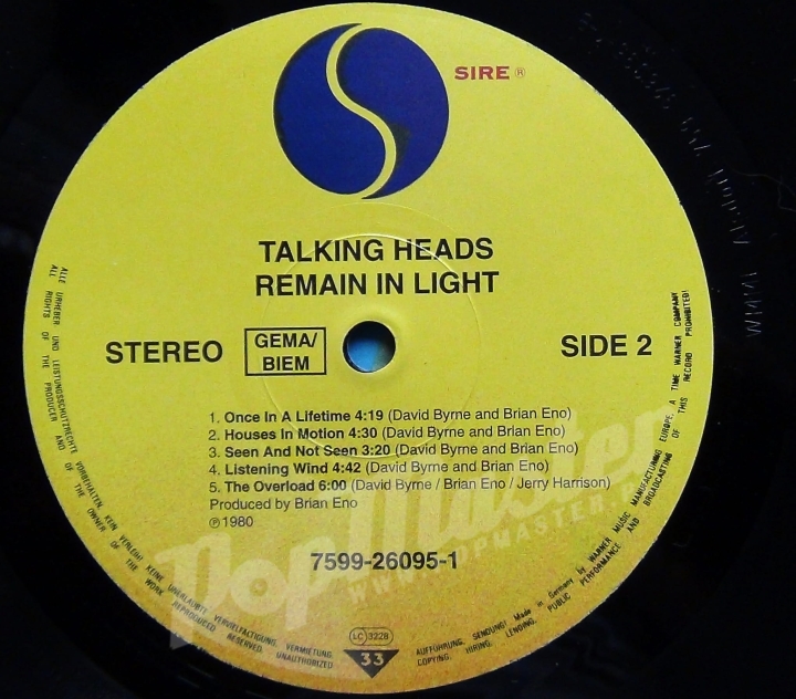 Talking Heads Remain In Light The Collector's Edition Limited edit. No 0596 Promo Copy Very Heavy Vinyl 7599-26095-1 This copy is numbered 0596
