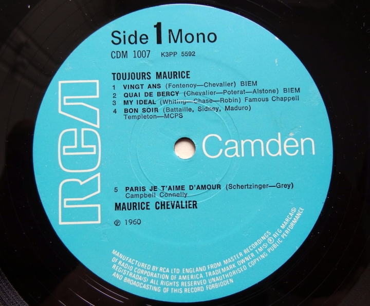 Disco de vinilo, Maurice Chevalier ‎– Toujours Maurice RCA Camden ‎– CDM 1007 Vinyl, LP