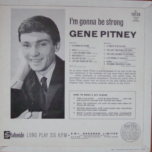 Gene Pitney ‎– I'm Gonna Be Strong SL 10120 Mono Rock, Pop 