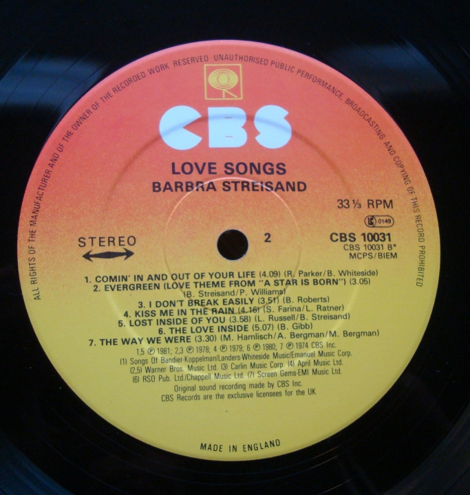 Barbra Streisand Love Songs CBS 10031 Pop Sklep z Płytami Winylowymi