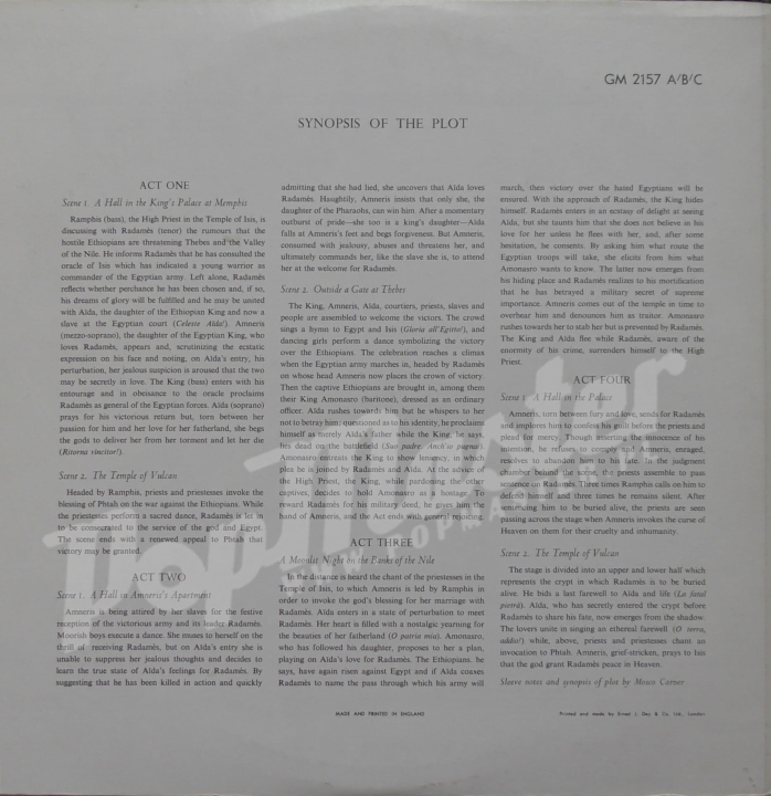 Aida Opera In Four Acts By Giuseppe Verdi Cavalieri, Colombo, Malaniuk Bertocci Chorus And Orchestra Of The Roma Opera Ernesto Barbini, Conductor GM 2157 Vinyl-Schallplatten Klassische Musik Opera Platten