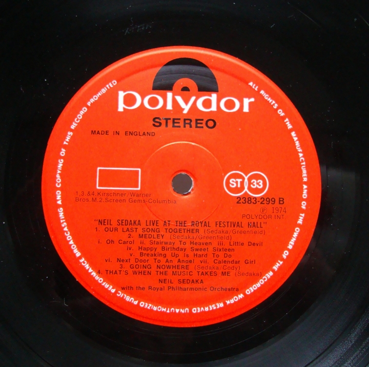 Neil Sedaka - Live At The Royal Festival Hall Polydor 2383 299