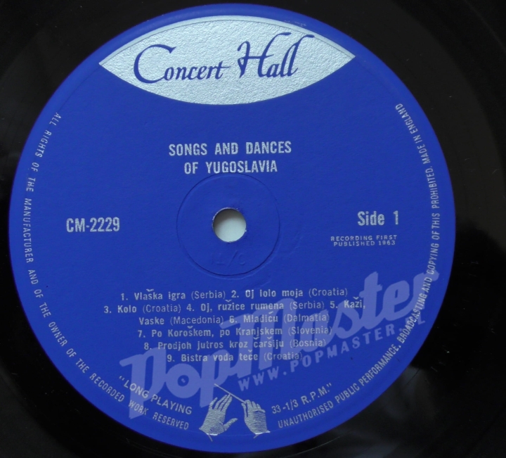 Song And Dances Of Yugoslavia From The Danube To The Adriatic CM 2229 Folk Etno Vinyl Records