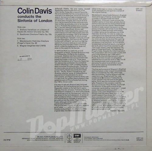 Colin Davis Conducts Sinfonia Of London – Colin Davis Conducts Wagner Siegfried Idyll, Brahms Haydn Variations, Beethoven Fidelio Overture, Mendelssohn Hebrides Overture CFP 140
