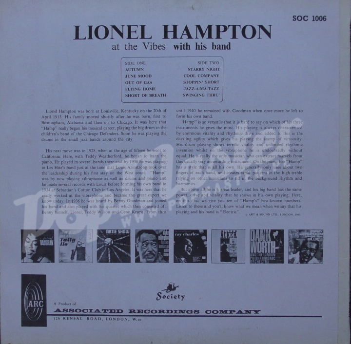 Lionel Hamilton Playes Vibes With His Band SOC 1006 Jazz_Виниловые_Пластинки_Джаз
