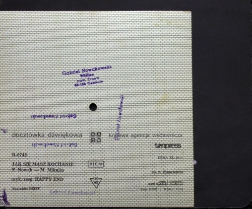 Happy End ‎– Jak Się Masz Kochanie Tonpress ‎– R-0742  Flexi-disc, 7", 45 RPM, Single Sided, Card Backed, Picture Disc, Mono 