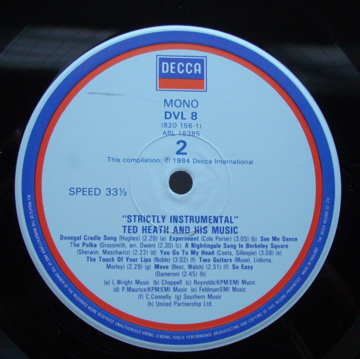 Ted Heath And His Music ‎– Strictly Instrumental DVL 8 Mono Jazz,Big Band 
