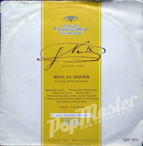 Giuseppe Verdi Messa Da Requiem For 4 Soloists With Choir And Orchestra FRICSAY/STADER/RADEV/BORG DGM 18155 / DGM 18156 Deutsche Grammophon Large Tulips Label Muzyka Klasyczna Płyty Winylowe