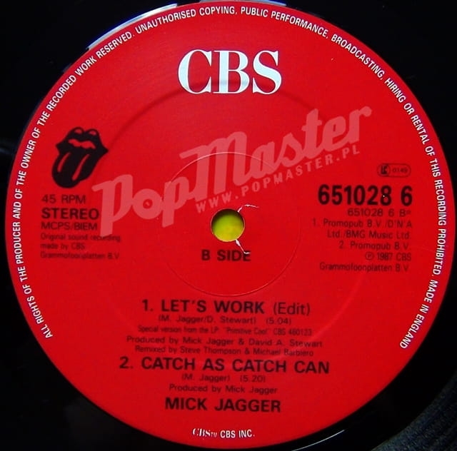 Mick Jagger ‎Lets Work Label side B